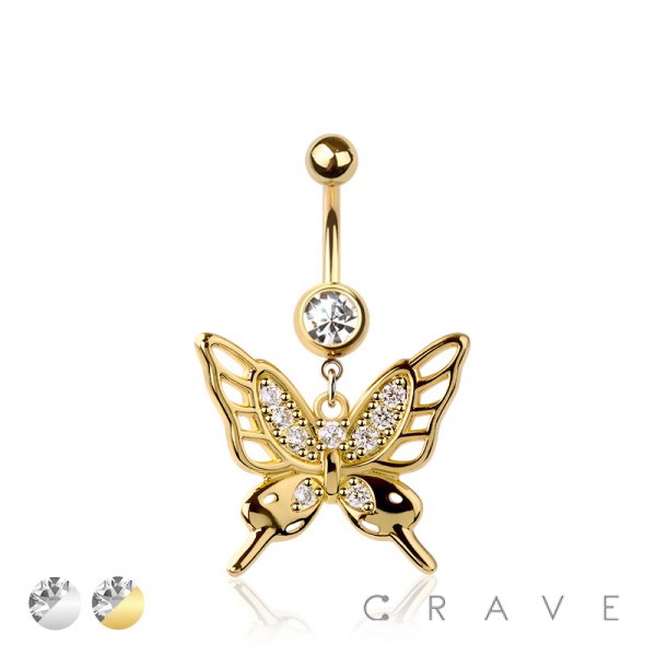 316L SURGICAL STEEL BUTTERFLY DANGLE BELLY BUTTON NAVEL RING 